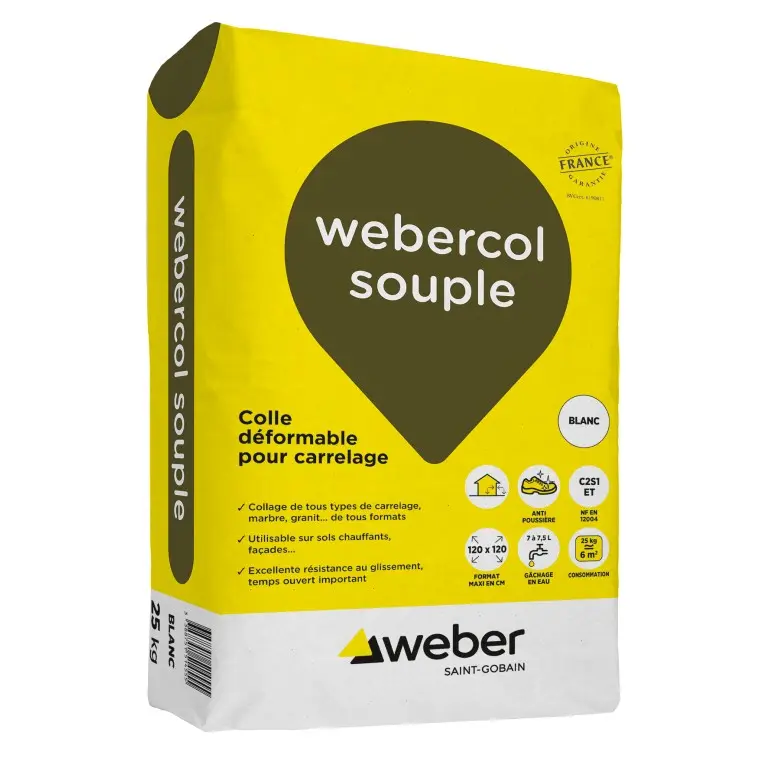 WEBERCOL SOUPLE COLLE DEFORMABLE POUR CARRELAGE SAC DE 25KGS Laon et ses alentours