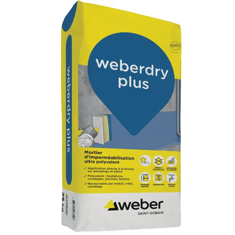 WEBERDRY PLUS MORTIER D'IMPERMEABILISATION 25KGS Laon et ses alentours