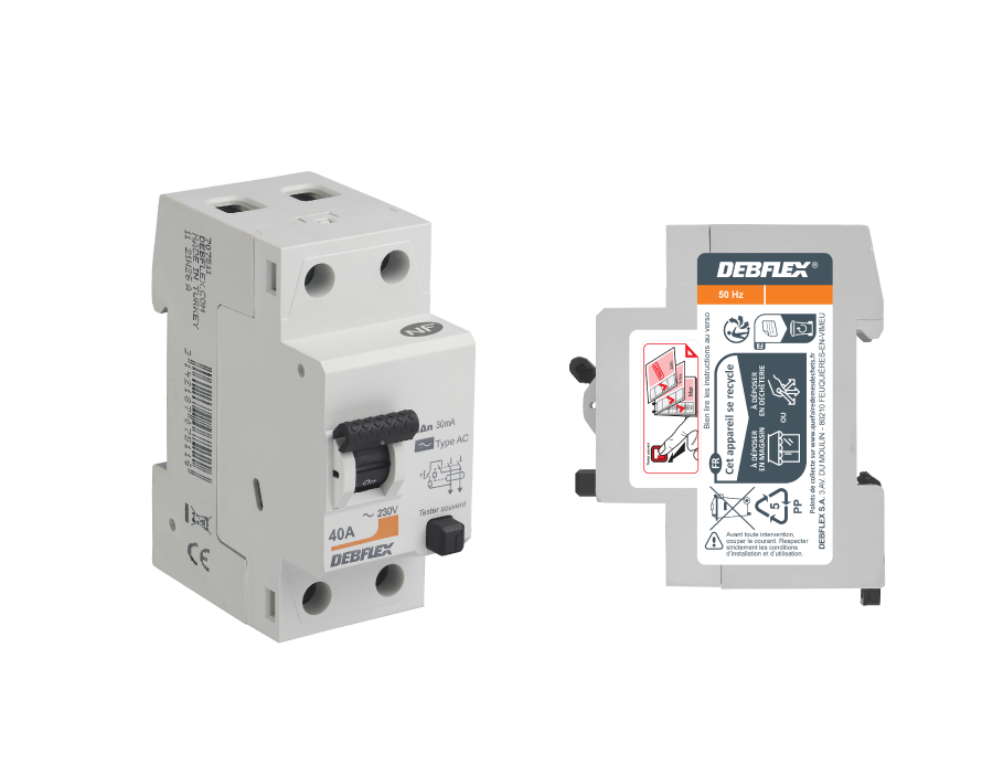 INTERRUPTEUR DIFFERENTIEL 2 POLES - 30 mA - 40 AMPERES TYPE AC DEBFLEX Laon et ses alentours