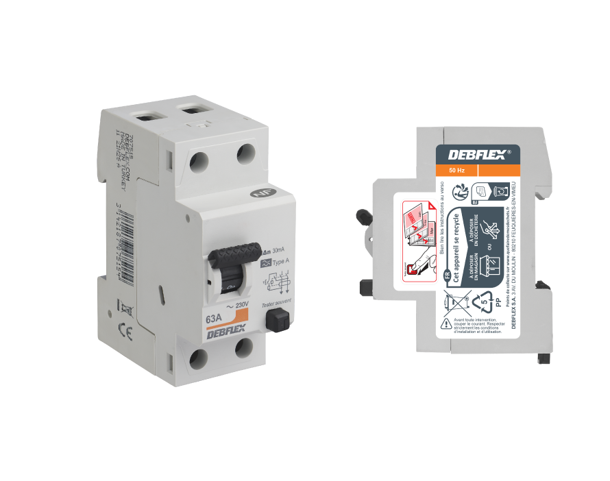 INTERRUPTEUR DIFFERENTIEL 2 POLES - 30 mA - 63 AMPERES TYPE A DEBFLEX Laon et ses alentours