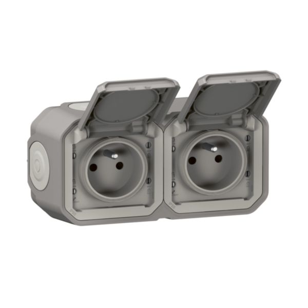 DOUBLE PRISE DE COURANT PLEXO IP55 GRIS Laon et ses alentours